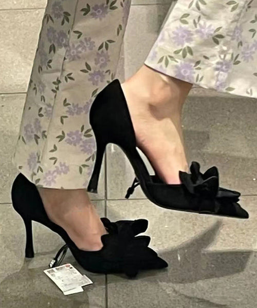 Heels Suede Rose High Toe Splicing Pointed Chic Floral FashionChic