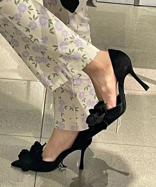 Toe Suede Rose Chic Splicing Floral High Heels Pointed FashionChic