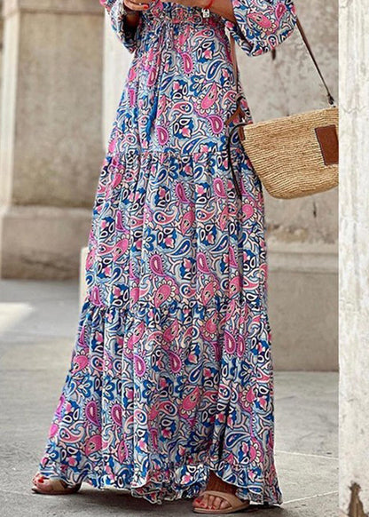 Rose Tie Waist Fall Maxi Dress V Neck QA024 OM-BB241009