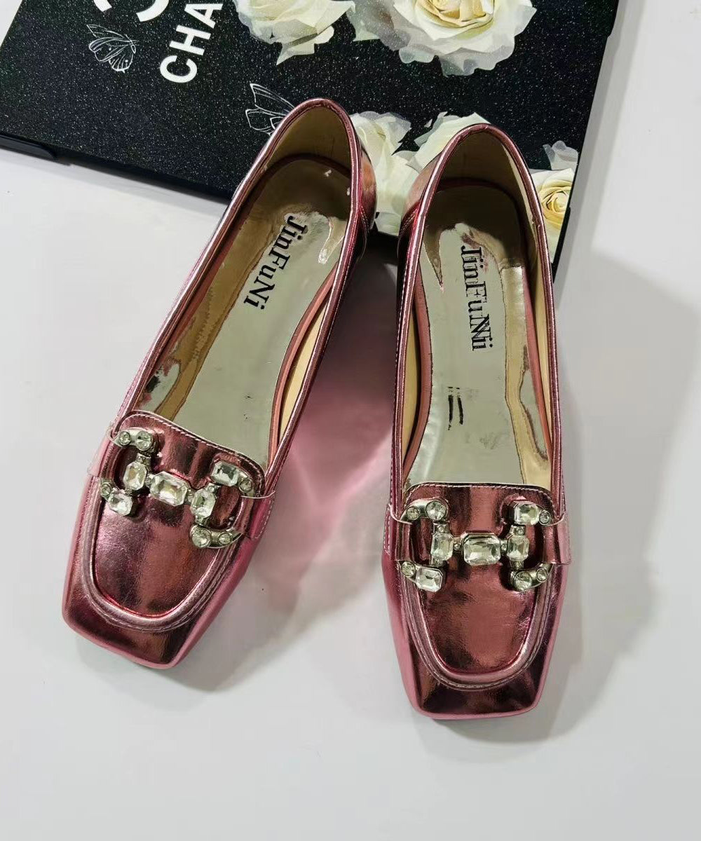 Rose Zircon Faux Leather Square Toe 2024 New Flats CZ1015 Ada Fashion