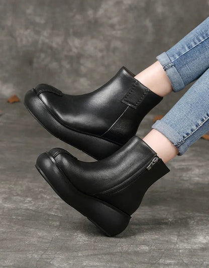 Round Head Handmade Retro Comfortable Wedge Boots Ada Fashion