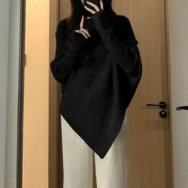 Winter Turtlenecks Women Korean Irregular Knitted Sweater Female Warm Solid Color Pullovers Lady Casual Loose Long Sleeve Jumper Furdela