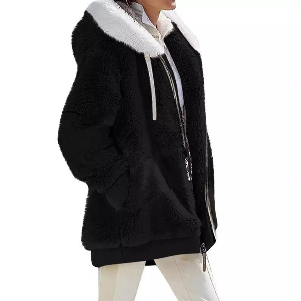 Cheap Women Winter Coat Solid Color Long Sleeves Zipper Cardigan