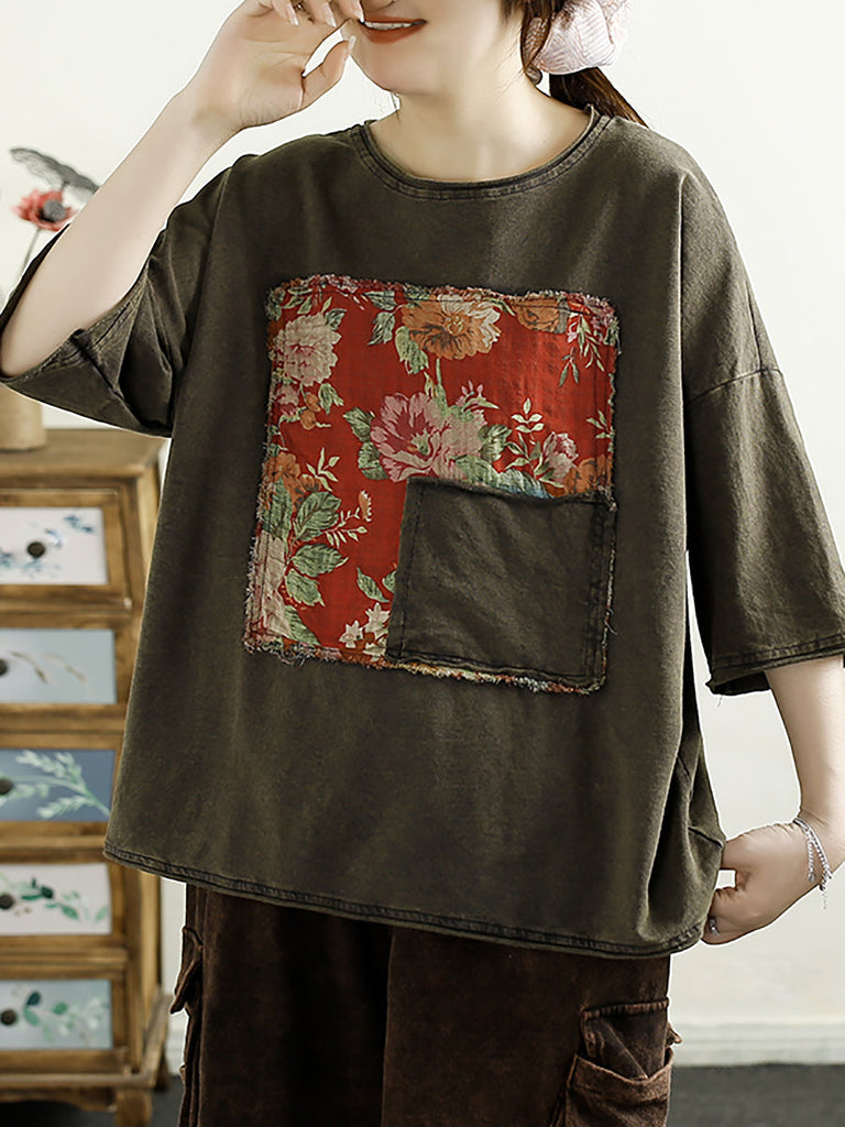 Women Summer Vintage Floral Spliced Cotton Shirt TY1042 Ada Fashion