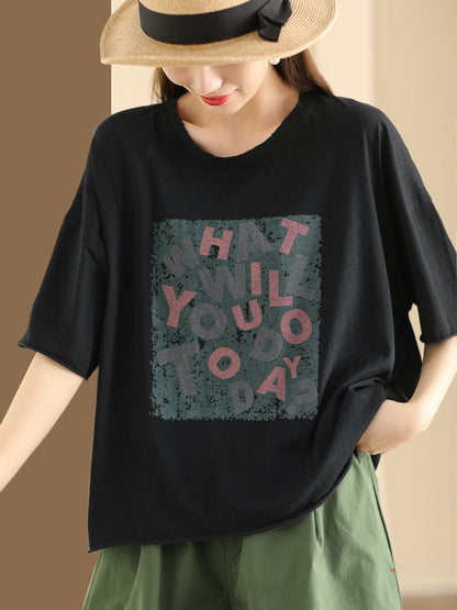 Women Summer Casual Print O-Neck Loose Cotton Shirt BN1020 Ada Fashion
