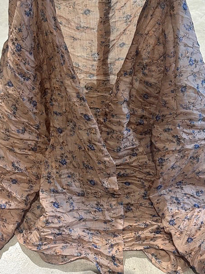Shirt O-Neck Autumn Women Button Floral Vintage Ramie FashionChic
