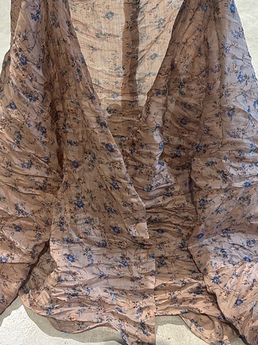 Shirt O-Neck Autumn Women Button Floral Vintage Ramie FashionChic