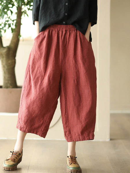 Women Summer Retro Solid Linen Loose Harem Pants FD009 ZMMM