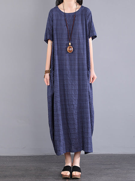 Plus Size Women Summer Artsy Plaid Loose Dress KL1026 Ada Fashion