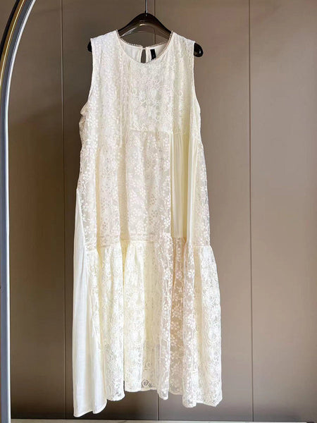 Women Artsy Summer Lace Embroidery Dual-layer Vest Dress ZZ1024 Ada Fashion