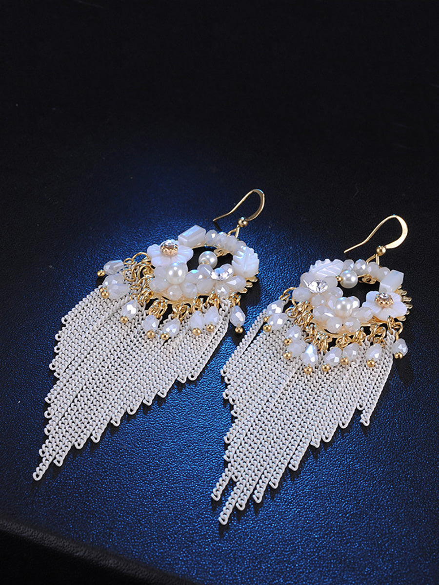 Bohemia Women Tassel Bead Flower Alloy Earrings FD011 YMR