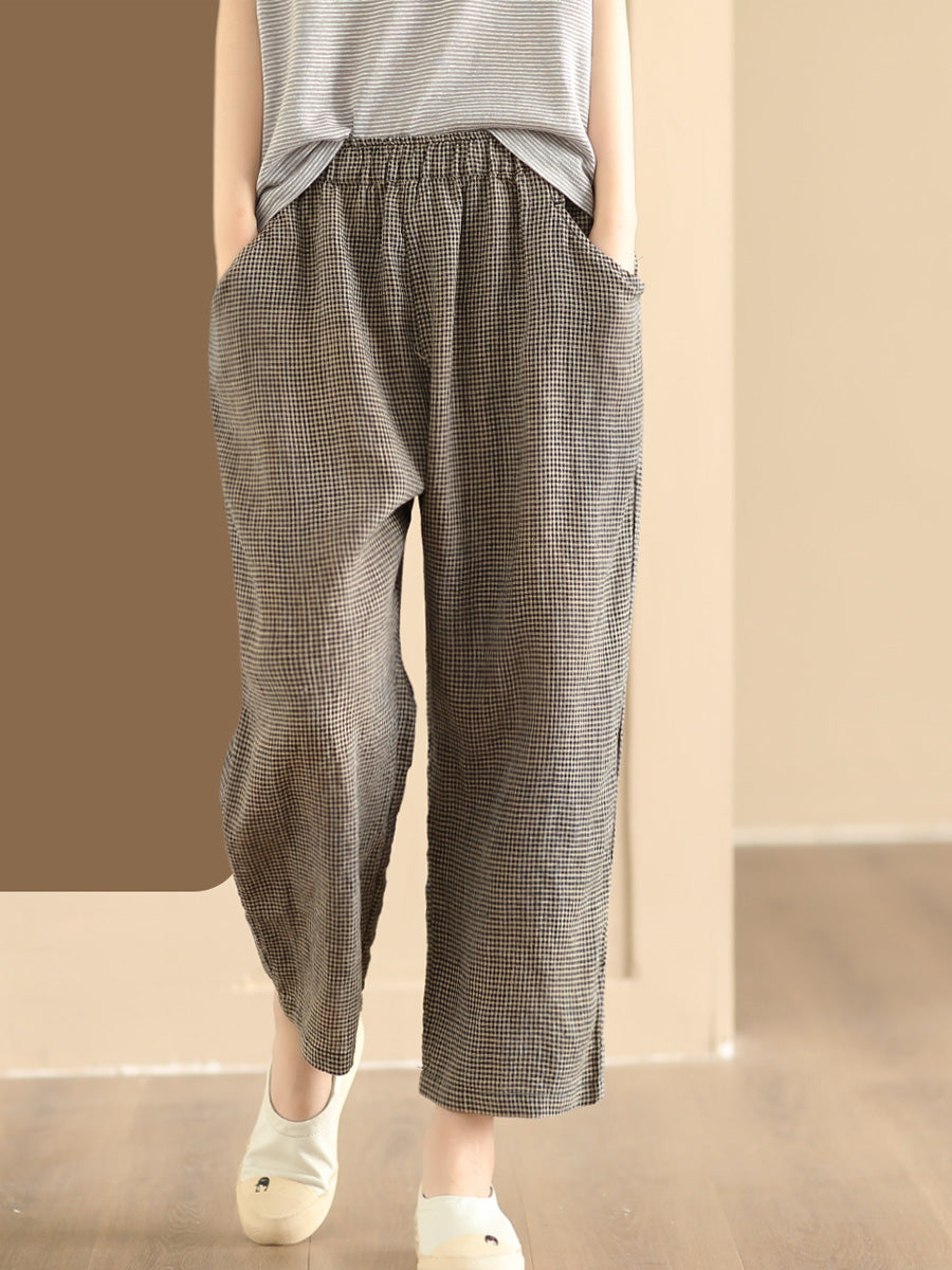 Women Summer Vintage Solid Linen Wide-leg Pants AA1017 Ada Fashion