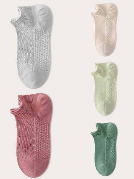 Women Color 5 Cotton Casual Pairs Socks Pure FashionChic