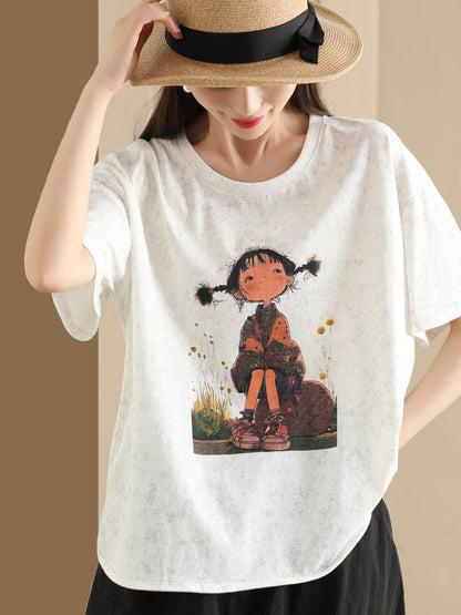 Women Summer Casual Print Retro Pullover Cotton Shirt OO1047 ZMMM