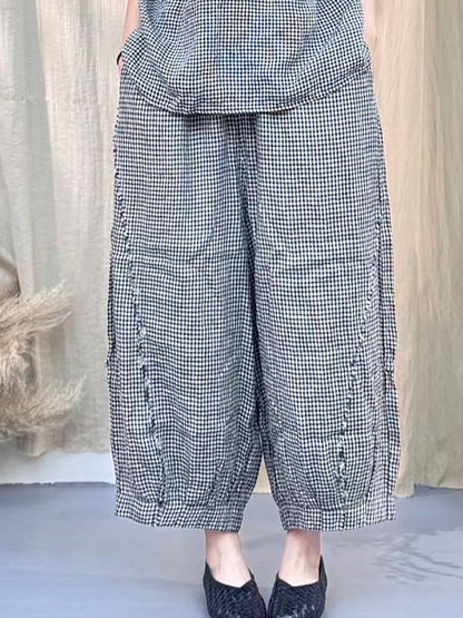 Plus Size Women Vintage Lattice Summer Cotton Linen Suits IO1030 Ada Fashion