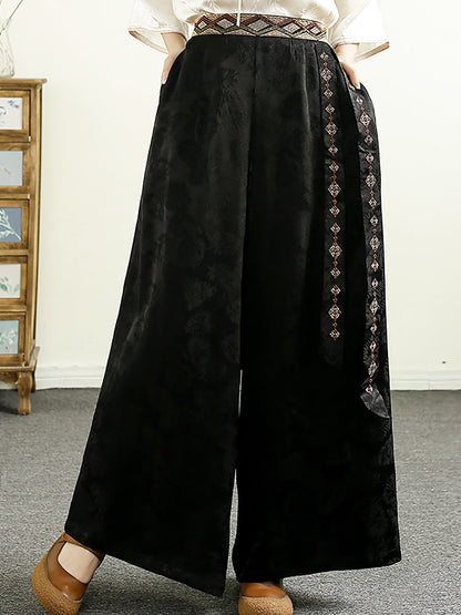 Women Summer Ethnic Jacquard Spliced Wide-leg Pants CV1009 Ada Fashion