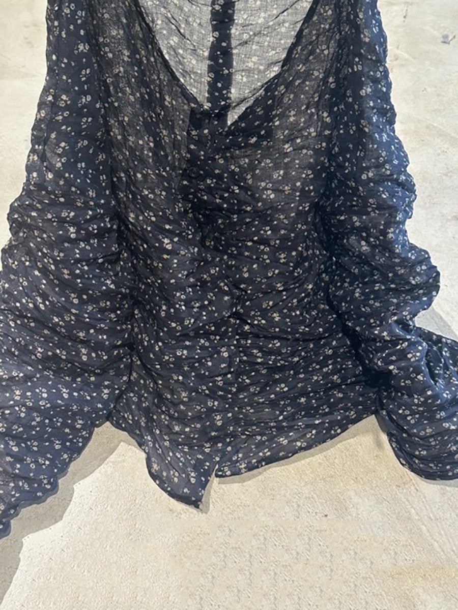 Shirt O-Neck Autumn Women Button Floral Vintage Ramie FashionChic