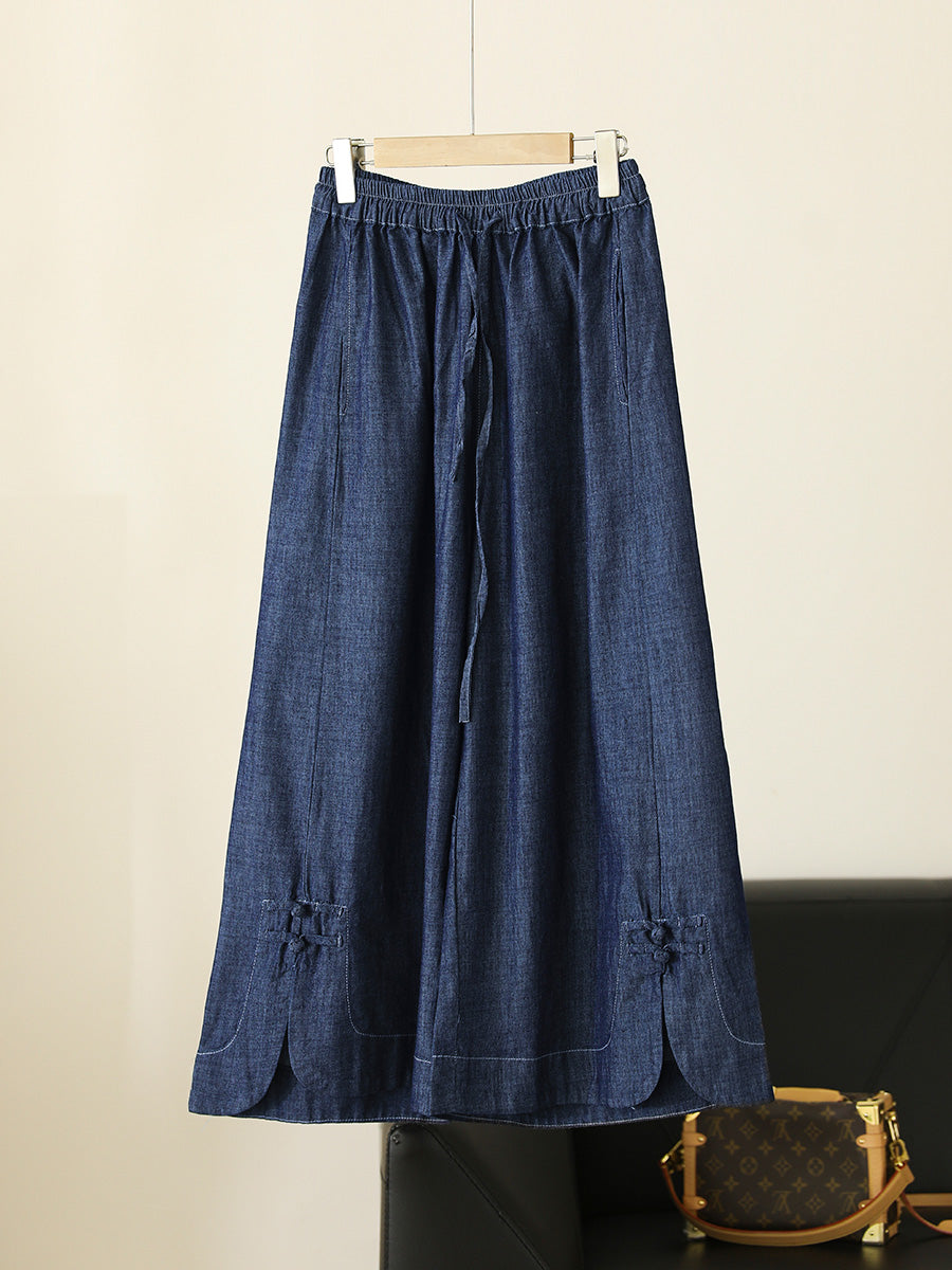 Women Summer Vintage Buckle Wide-leg Denim Pants CX031 DYL