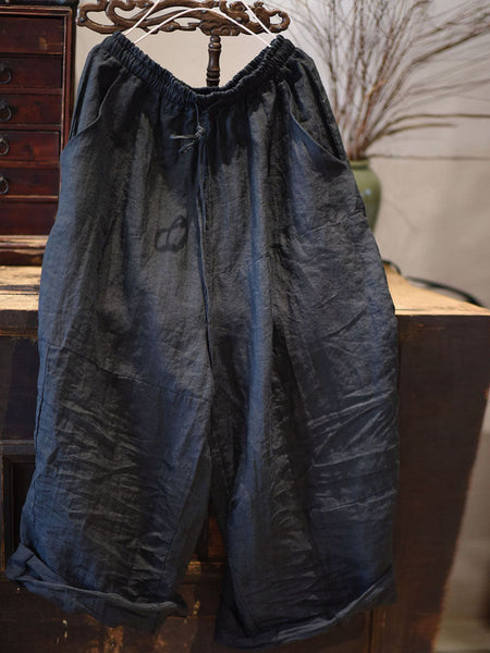 Women Artsy Solid Loose Ramie Wie-leg Pants AS1002 SNXY