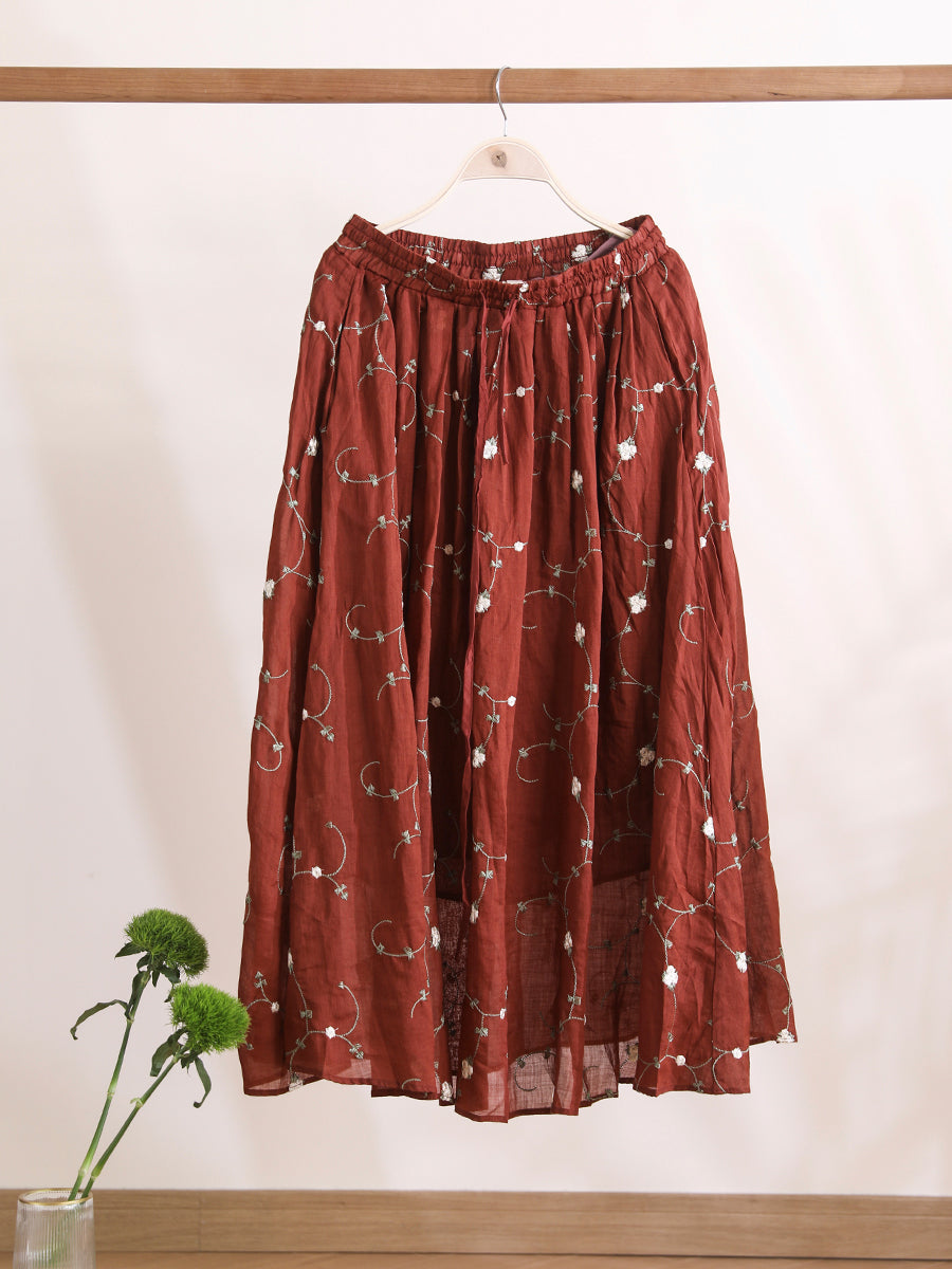 Women Summer Flower Thin Strap Linen Skirt RR1014 BUYKUD