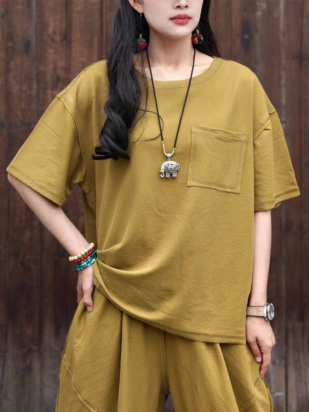 Plus Size Women Casual Summer Solid 100%Cotton Suits PA1011 Ada Fashion