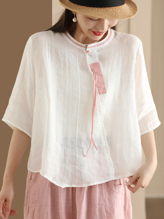 Women Ethnic Summer Spliced Ramie Shirt SC1022 Ada Fashion