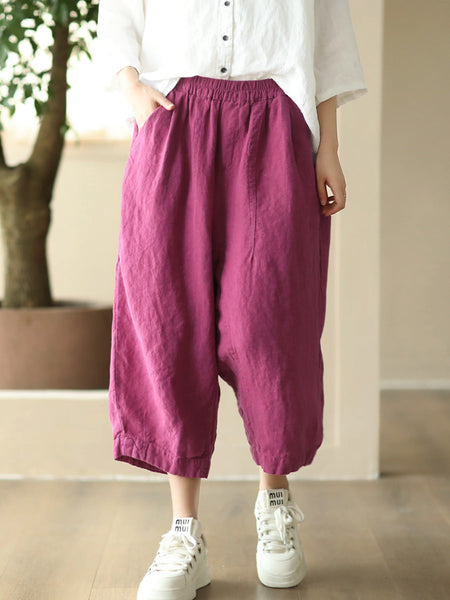 Women Summer Retro Solid Linen Loose Harem Pants FD009 ZMMM