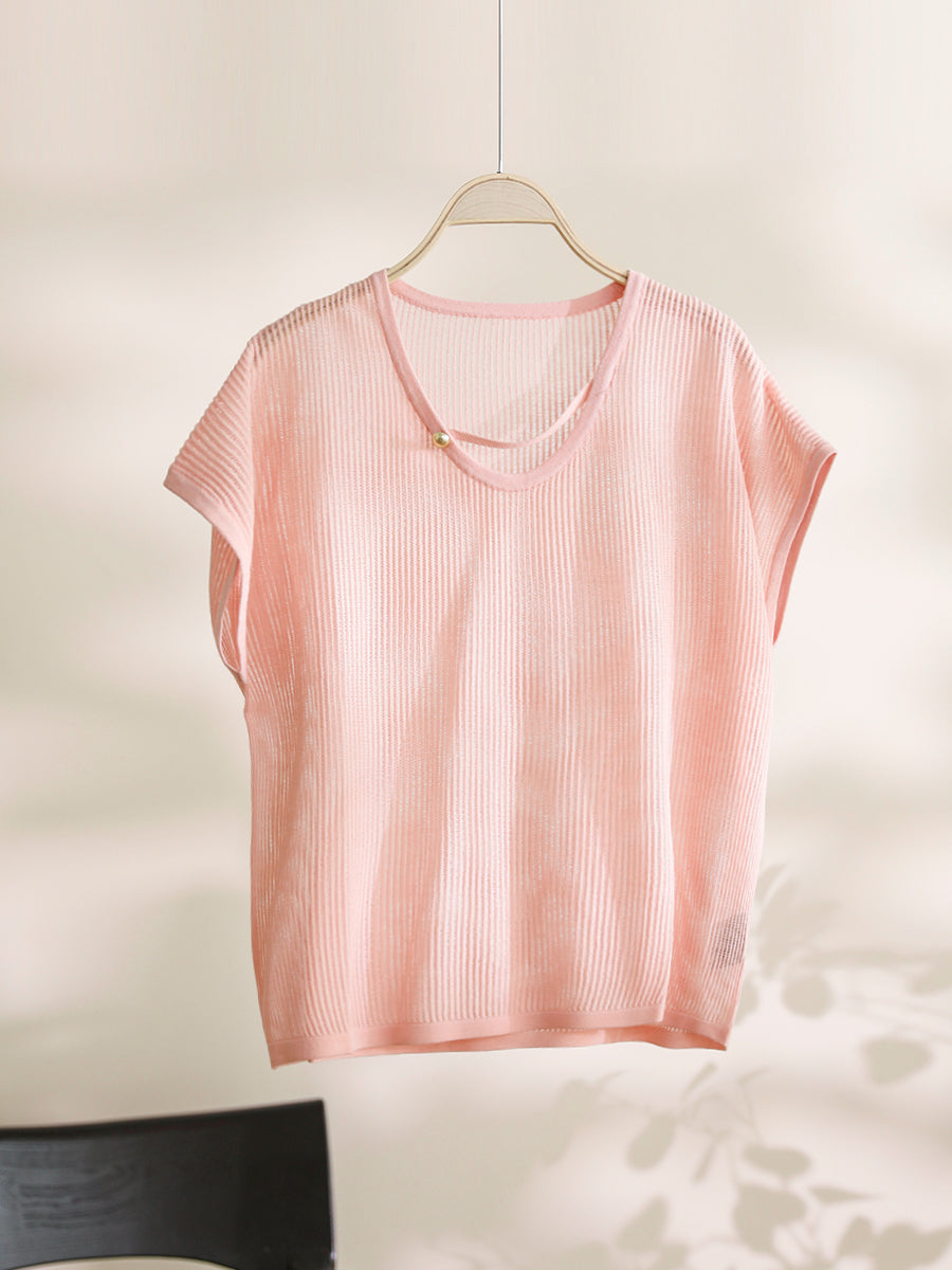 Women Summer Artsy O-Neck Solid Thin Shirt CX036 ZMMM