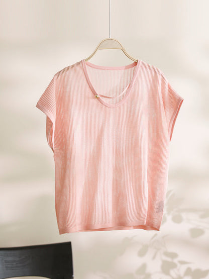 Women Summer Artsy O-Neck Solid Thin Shirt CX036 ZMMM