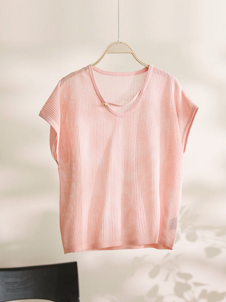 Women Summer Artsy O-Neck Solid Thin Shirt CX036 ZMMM