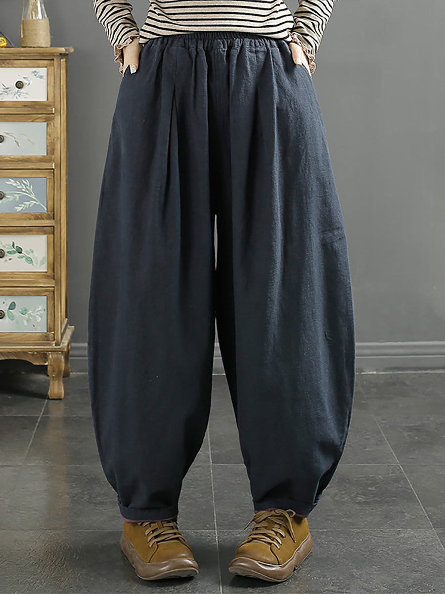Plus Size Women Autumn 100%Linen Pure Color Bloomers AK1025 Genistyle Shop