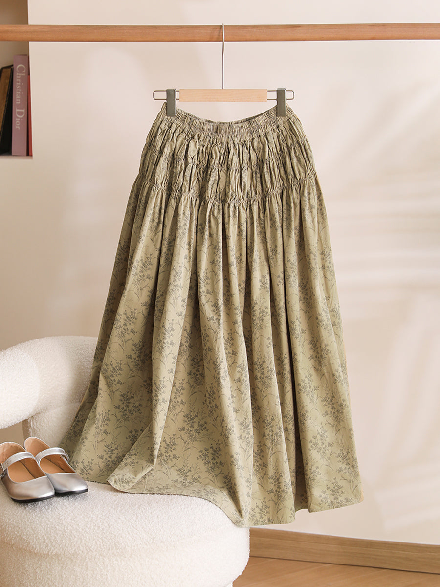 Women Summer Artsy Floral Shirred Cotton Skirt WE1042 Ada Fashion