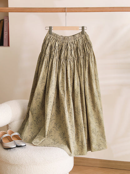 Women Summer Artsy Floral Shirred Cotton Skirt WE1042 Ada Fashion