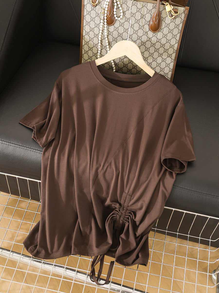 Women Summer Casual Solid Strap Cotton Shirt AA1037 Ada Fashion