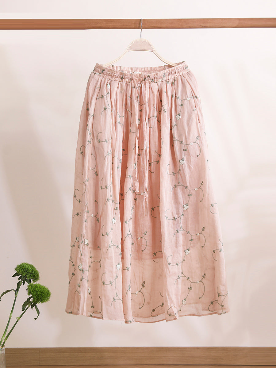 Women Summer Flower Thin Strap Linen Skirt RR1014 BUYKUD