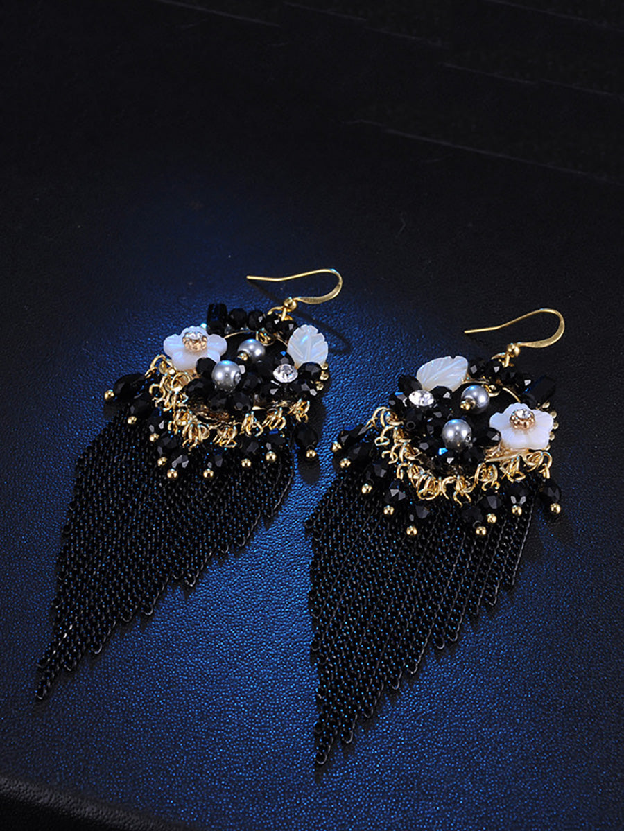 Bohemia Women Tassel Bead Flower Alloy Earrings FD011 YMR