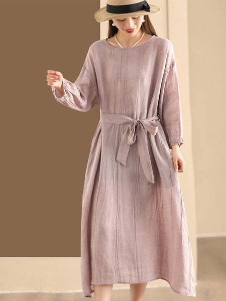 Women Summer Artsy Solid Strap Ramie Dress QW1014 Ada Fashion