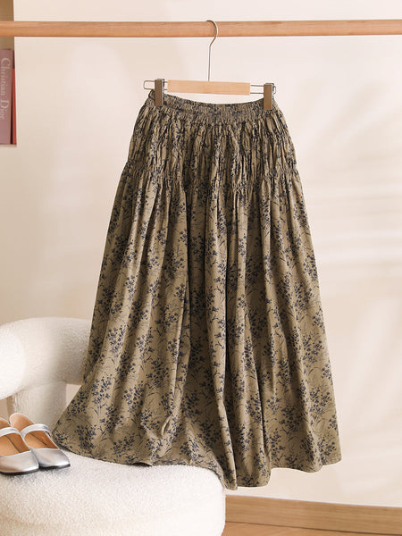 Women Summer Artsy Floral Shirred Cotton Skirt WE1042 Ada Fashion