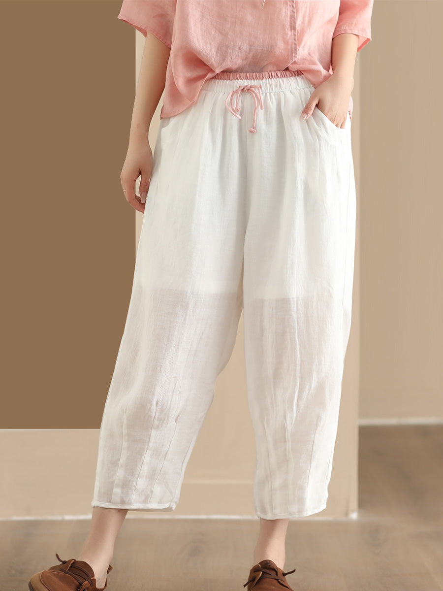 Women Summer Vintage Solid Ramie Harem Pants CX024 BUYKUD