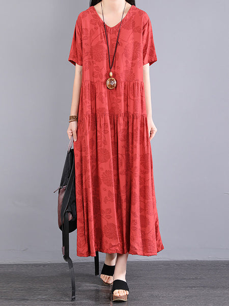 Plus Size Women Summer Artsy Flower Spliced Dress KL1024 Ada Fashion