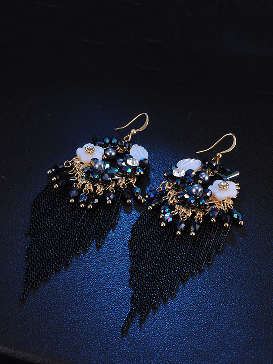 Bohemia Women Tassel Bead Flower Alloy Earrings FD011 YMR