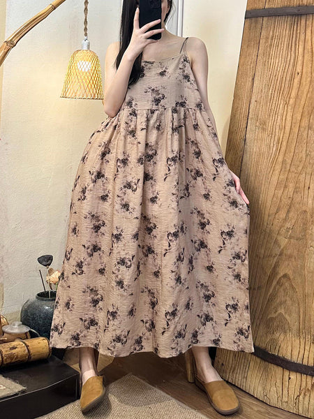 Women Summer Floral Artsy Ramie Maxi Dress AS1021 Ada Fashion