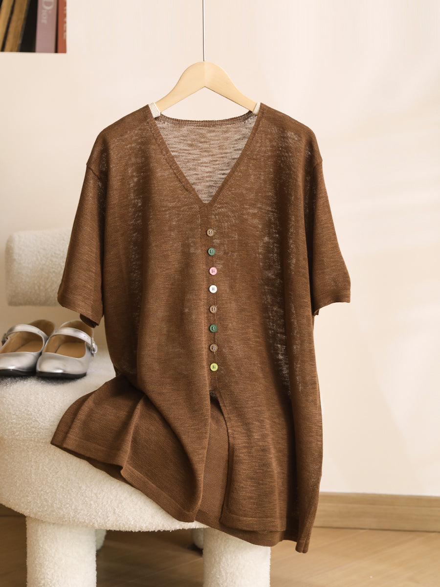 Women Casual Solid Colorful Buttom Summer Thin Shirt QW1050 Ada Fashion