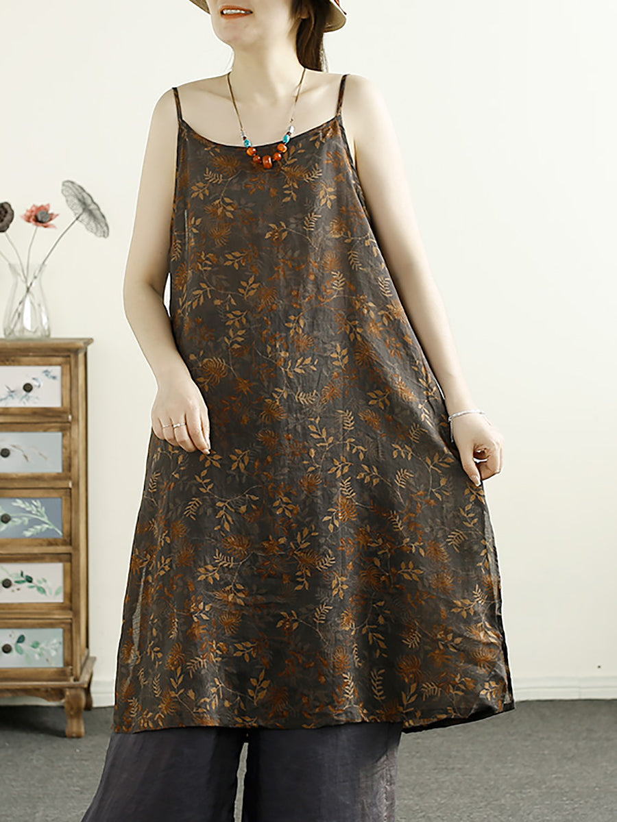 Women Summer Vintage Flower Ramie Vest Dress BN1035 Ada Fashion