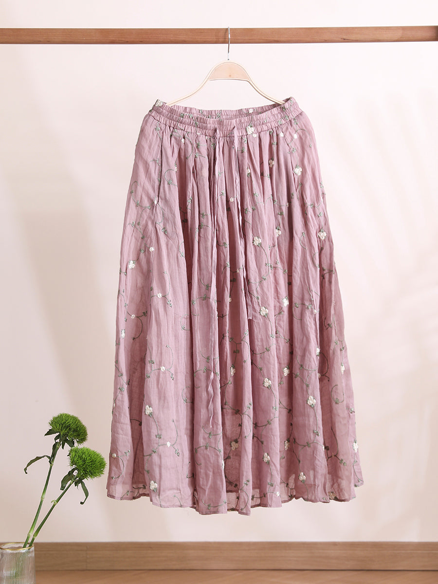 Women Summer Flower Thin Strap Linen Skirt RR1014 BUYKUD