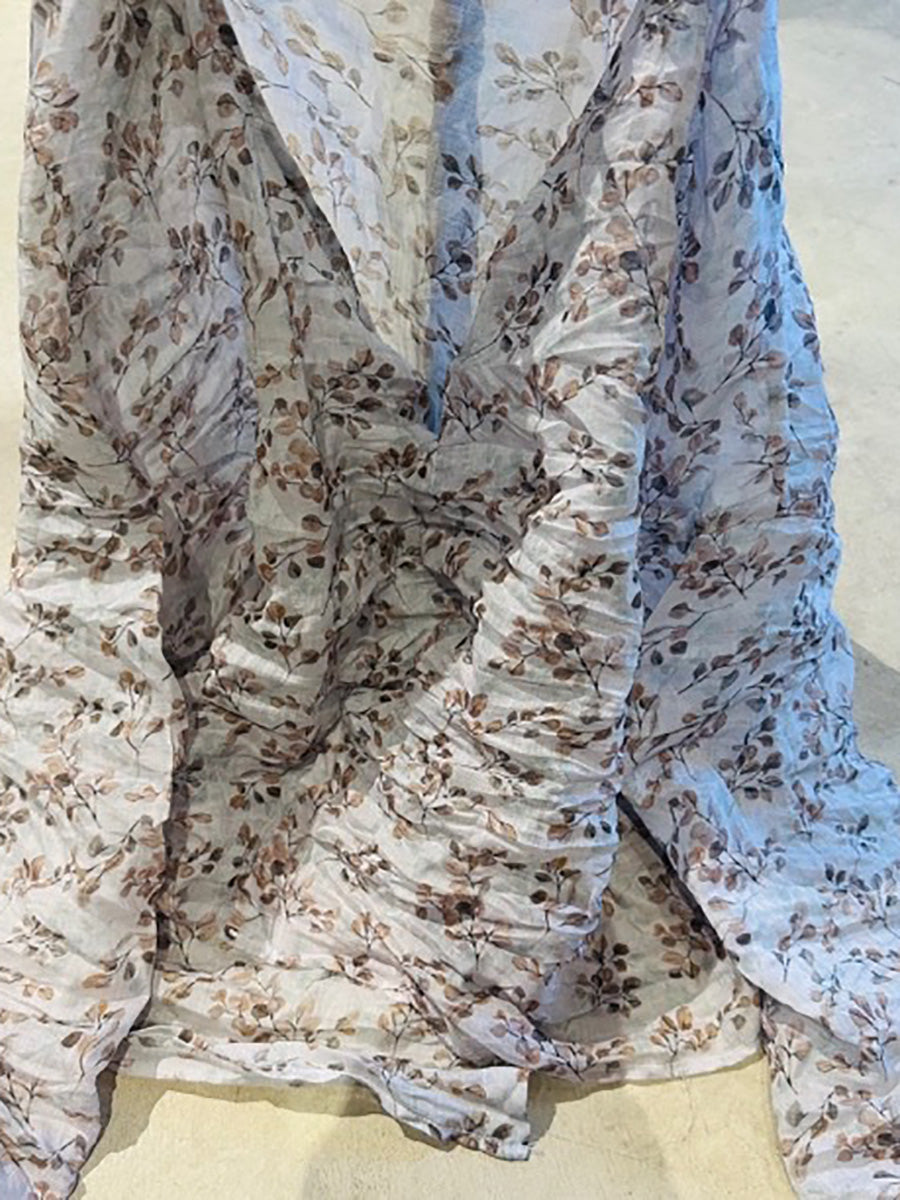 Shirt O-Neck Autumn Women Button Floral Vintage Ramie FashionChic