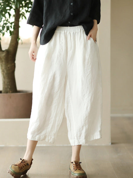 Women Summer Retro Solid Linen Loose Harem Pants FD009 ZMMM