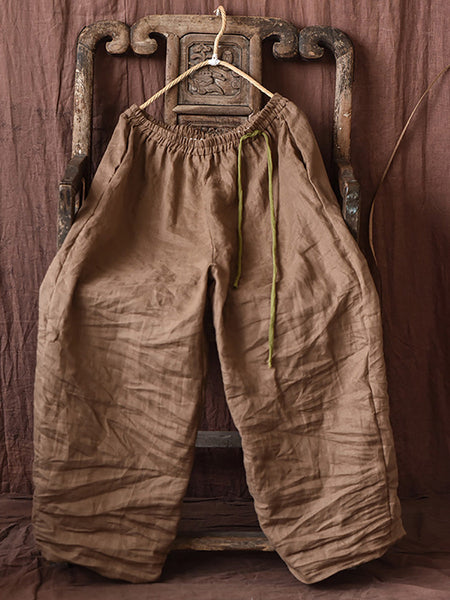 Women Autumn Casual Solid Strap Linen Bloomers AI1067 YCGS