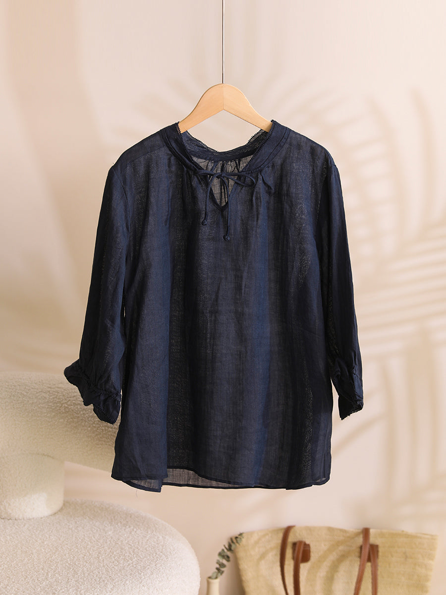 Women Summer Solid Ruffle-Sleeve Ramie Thin Shirt WE1026 Ada Fashion