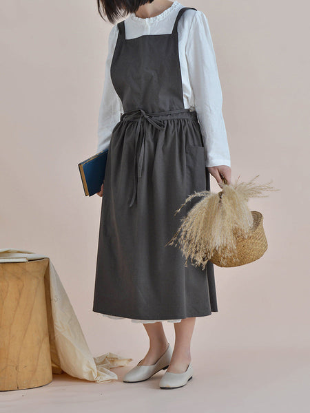 Women Casual Solid Summer Cotton Apron Dress KL1041 Ada Fashion